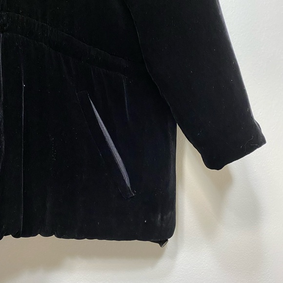WOMENS LAUREN RALPH LAUREN BLACK VELVET SILK HOODED COAT PARKA FAUX FUR Size L - Picture 4 of 10